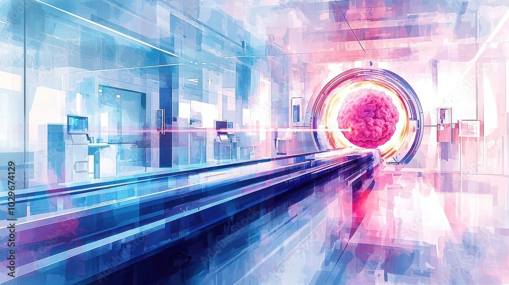 Poster futuristic tunnel with vibrant colors and abstract design.