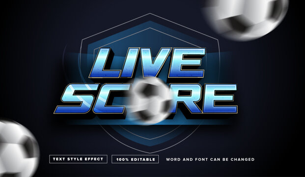 Blue live score with soccer ball Text style effect editable