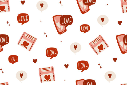 Fototapeta Set of Valentine's Day patterns with hearts, flowers, gifts, balloons and love inscriptions. Valentine's Day backgrounds collection 