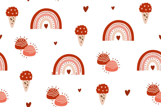 Fototapeta Set of Valentine's Day patterns with hearts, flowers, gifts, balloons and love inscriptions. Valentine's Day backgrounds collection 