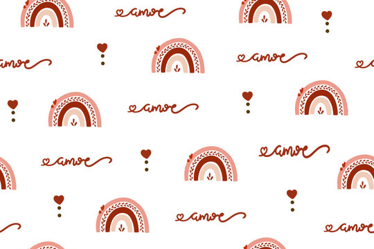 Fototapeta Set of Valentine's Day patterns with hearts, flowers, gifts, balloons and love inscriptions. Valentine's Day backgrounds collection 