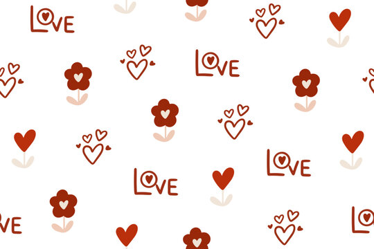 Fototapeta Set of Valentine's Day patterns with hearts, flowers, gifts, balloons and love inscriptions. Valentine's Day backgrounds collection 