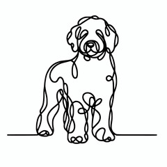 Fototapeta premium Goldendoodle single one continuous line drawing vector illustration, doodle dog outline silhouette