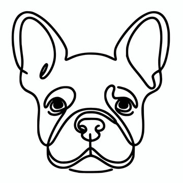 French bulldog face outline line art vector illustration, frenchie dog head minimalist element design
