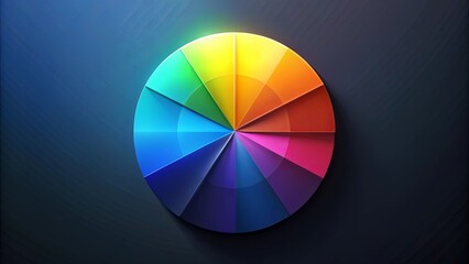 Obraz premium A circular spectrum of vibrant hues, segmented into ten distinct slices, radiates with a dynamic brilliance against a deep blue backdrop.