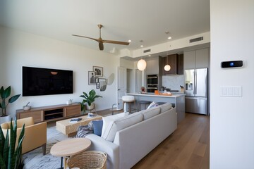 Luxurious Modern Eco Friendly Smart Home Interior with Minimalist Design and Contemporary Furnishings