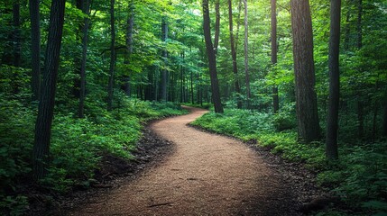 Obraz premium Serene Forest Path Through Lush Green Trees