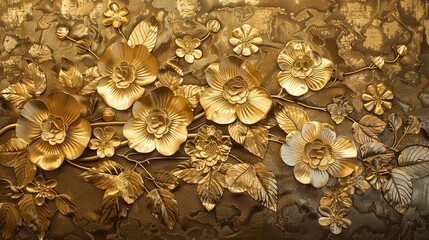 Golden Floral Embossed Pattern on a Textured Background