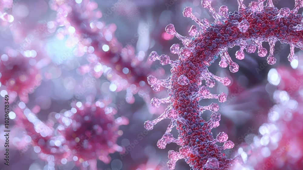 Poster Close-up view of colorful virus structures, detailed and intricate design.