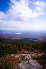 Epic Wide View From New Hampshire Fire Lookout Tower. Landscape Sweeping View Fall Foliage Autumn Season in October. Nature Environment Beauty Remote