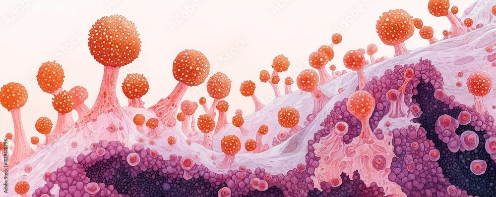 Poster colorful abstract representation of microscopic life forms on a white background.
