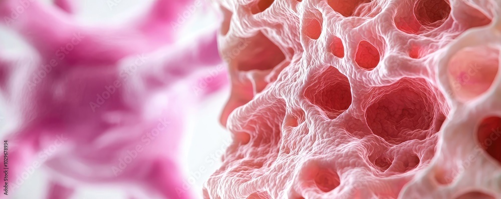 Aufkleber close-up of microscopic cells with a pink hue on a white isolate background