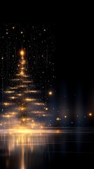 Naklejka premium An illustration of a golden glitter minimal Christmas tree on black background. 