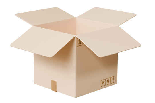 recommend clip art: 3D Realistic Open box parcel icon. Minimal Unboxing cardboard box, cargo box, delivery box icon isolated on purple background. Shipping delivery transportation logistic service concept. 3d render.