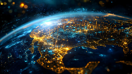 Abstract Earth Network Glowing Lights Representing Global Connectivity and Technology