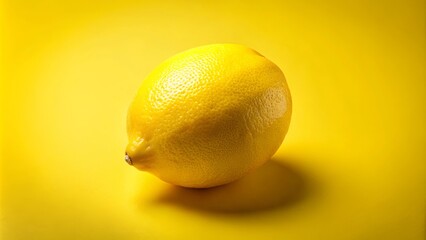 A Solitary Lemon, Its Ripe Yellow Skin Gleaming Under a Bright Light, Casts a Subtle Shadow on a Vibrant Yellow Background