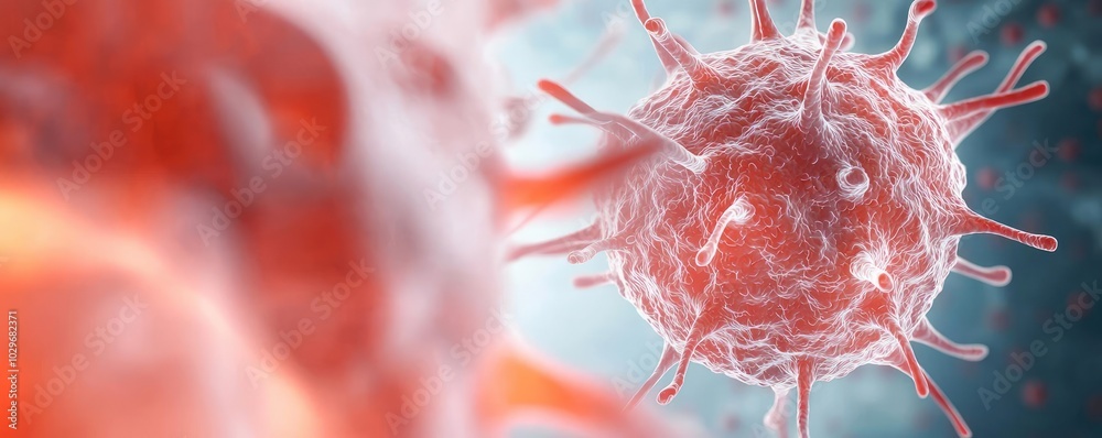 Poster Microscopic view of virus structure on a colorful background.