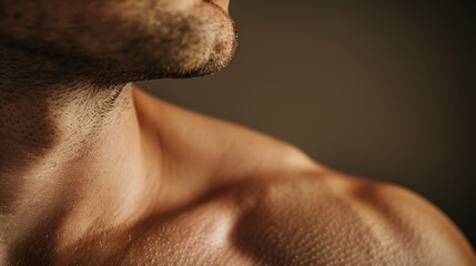Naklejka premium Close-up of a man's muscular shoulder