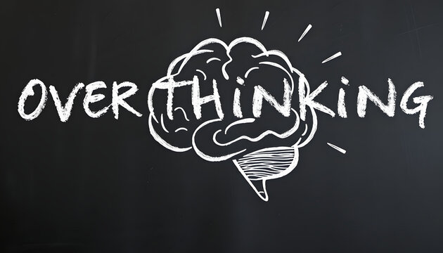 overthinking concept. thinking brain drawn on chalkboard isolated with white highlights, png