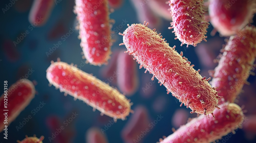Aufkleber microscopic view of colorful bacteria on a dark background.