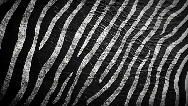A black and white zebra print pattern on wrinkled fabric