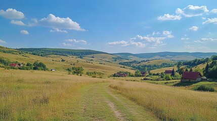 Fototapeta premium Serene Landscape with Rolling Hills and Clear Sky
