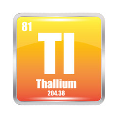 Thallium icon. Tl chemical element. Atomic number 81. Mass 204.38. Orange square.