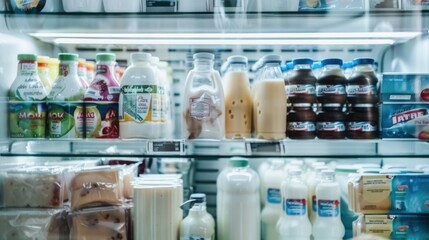 Fototapeta premium Refrigerator Full of Milk, Juice, and Dairy Products