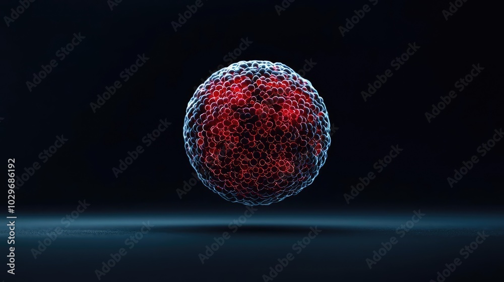 Poster Abstract representation of a molecular structure with red and blue hues.