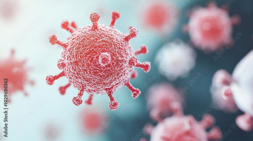 Poster 3D rendering of virus particles on a soft background.