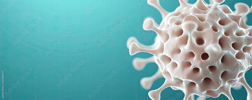 Poster microscopic view of a virus, intricate details, isolated on a color background.