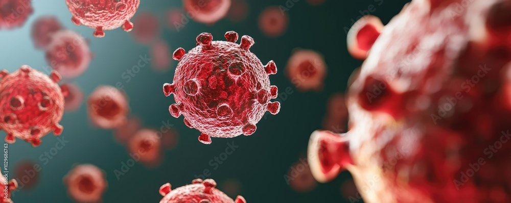 Poster detailed 3d rendering of a virus on a dark background.