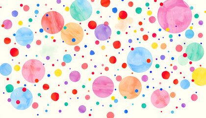 Abstract colorful spots, seamless watercolor pattern on ivory background, scattered blots, confetti isolated with white highlights, png