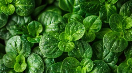 Obraz premium Fresh Dew on Organic Spinach Leaves