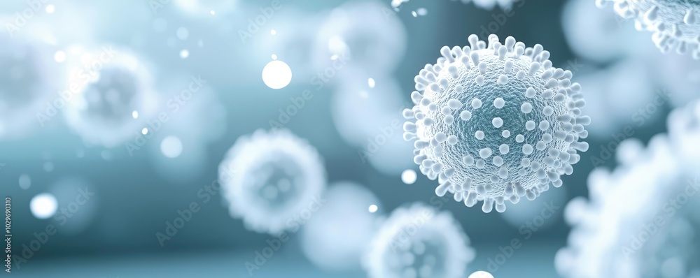 Poster close-up view of viruses in a detailed microscopic environment.