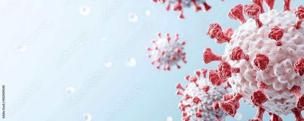 Poster 3d rendering of virus cells, white isolated background.
