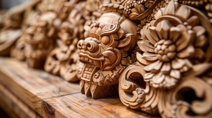 Intricate Wood Carving of a Mythical Creature