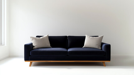 Modern sofa with cushions in bright interior