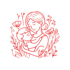 Mother and Child Line Art IlLustration