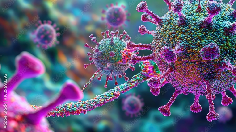 Aufkleber vibrant microscopic view of viruses interacting in a colorful environment.