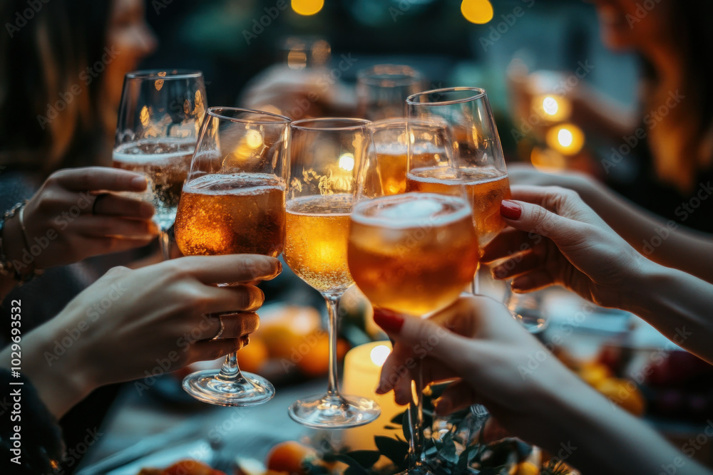 Wall mural people toasting with champagne at a elegant wedding reception.