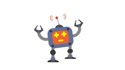 animated illustration of a television robot character cartoon, funny facial expressions, and movements. isolated on a white background, alpha channel setting