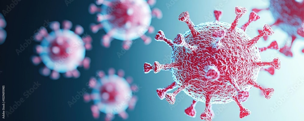 Poster 3d illustration of virus particles on a gradient background.