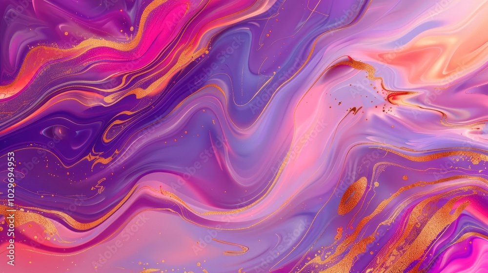 Sticker Abstract Purple and Pink Swirls with Gold