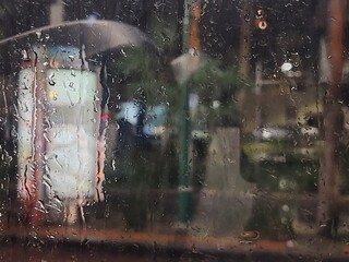 through a window on a rainy night