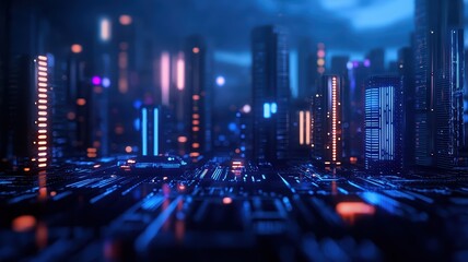 Obraz premium Futuristic cityscape illuminated by neon lights