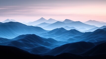 Serene blue mountain landscape at dawn