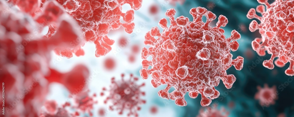 Poster close-up of virus particles, white isolate background