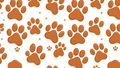 Fototapeta premium Illustration brown dog paw prints background that repeats and seamless isolated with white highlights, png