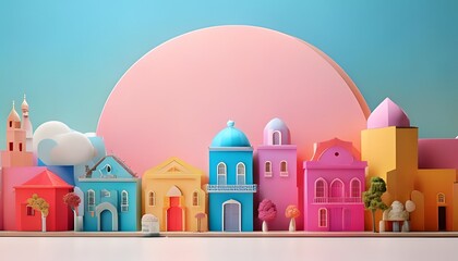 Fototapeta premium Cute New Mexico neighborhood Abstract 3D design. Adobe house. Sunny desert.